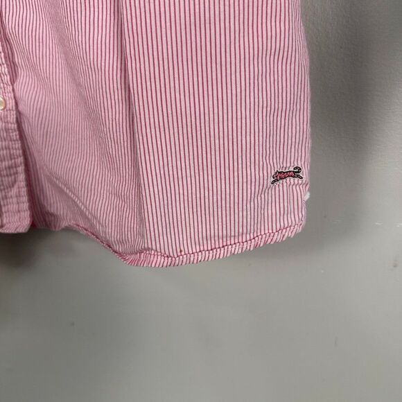 Le Tigre Womens Large Button Down Long Sleeve Shirt Pink Pinstripe Blouse - Picture 2 of 5